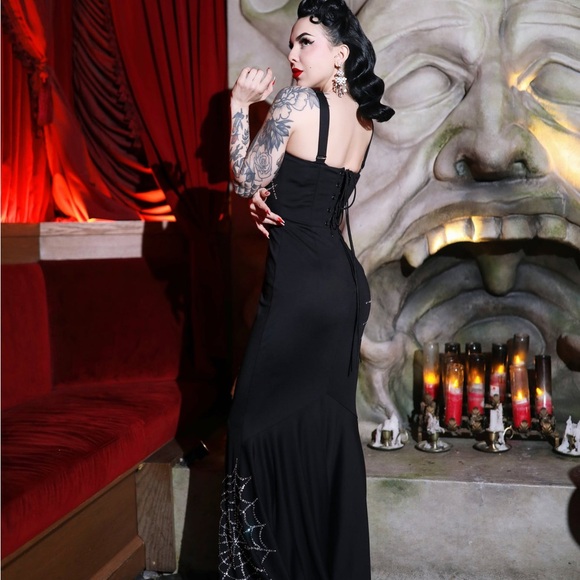 ✨🕸️ Elle Rebel Glamour Ghoul Dress Vintage Inspired Goth Glam Gown NWT SOLD OUT - Picture 2 of 5